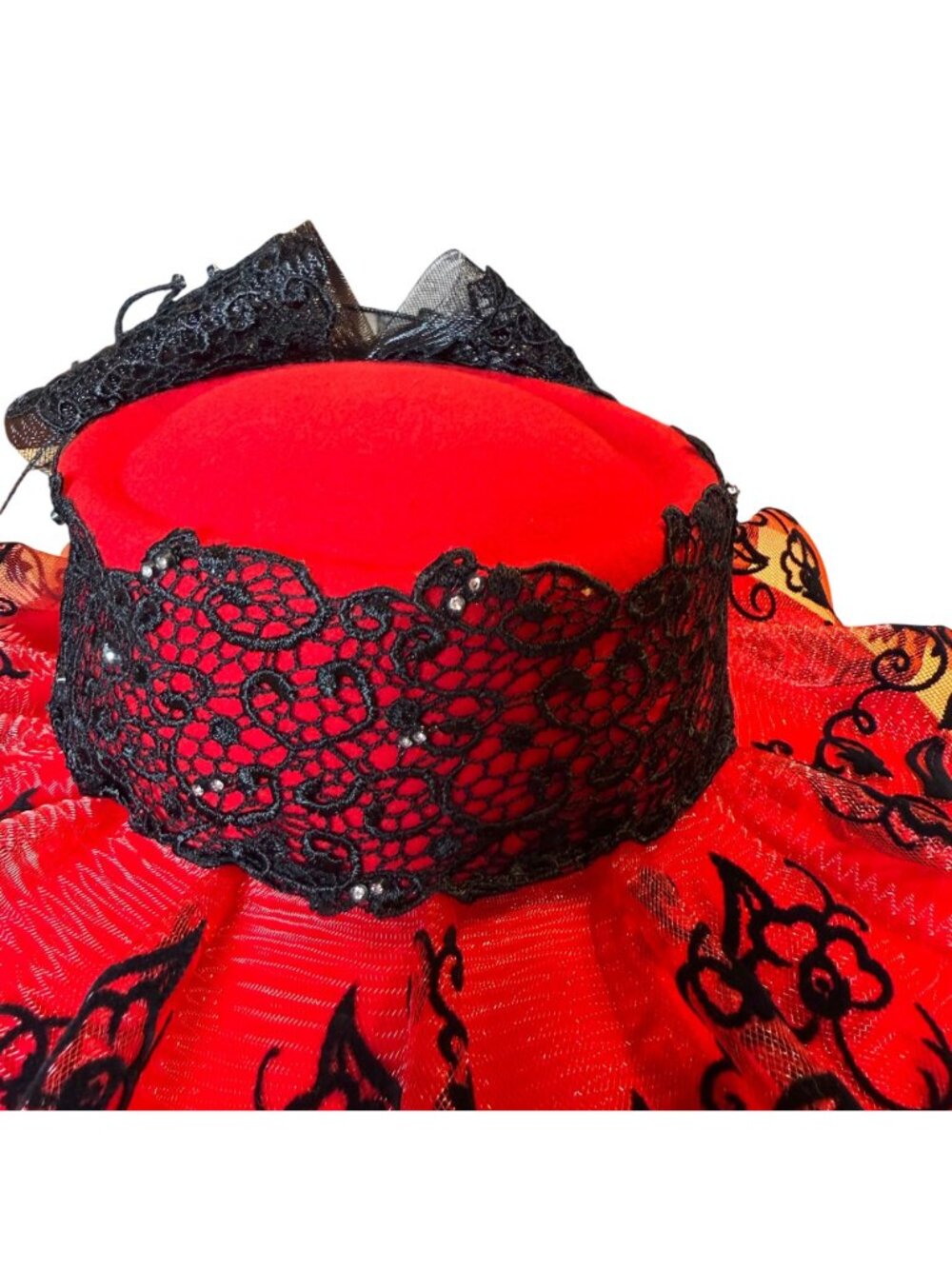 Ms Divine Elegant Red & Black Lace Wide Brim Hat Derby Church NEW - Picture 10 of 11